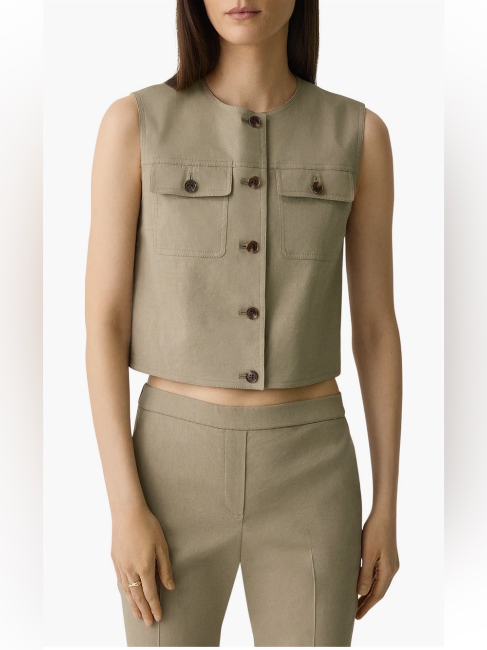 Theory Linen Blend Trucker Vest